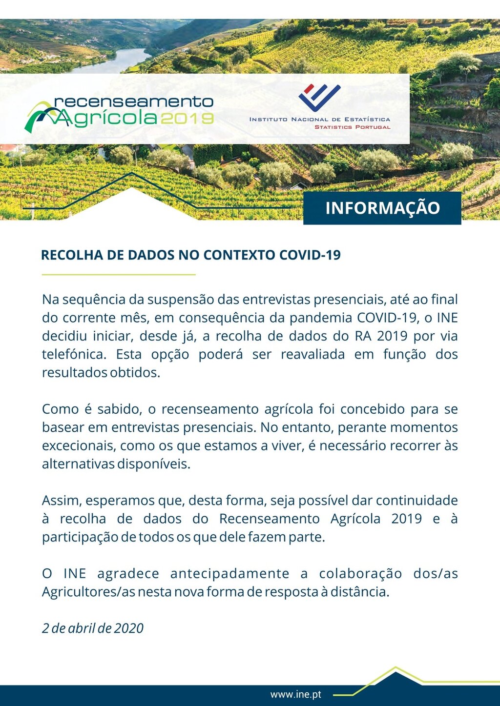 ➡️ Recenseamento agrícola 2019 | INFORMAÇÃO DO INE