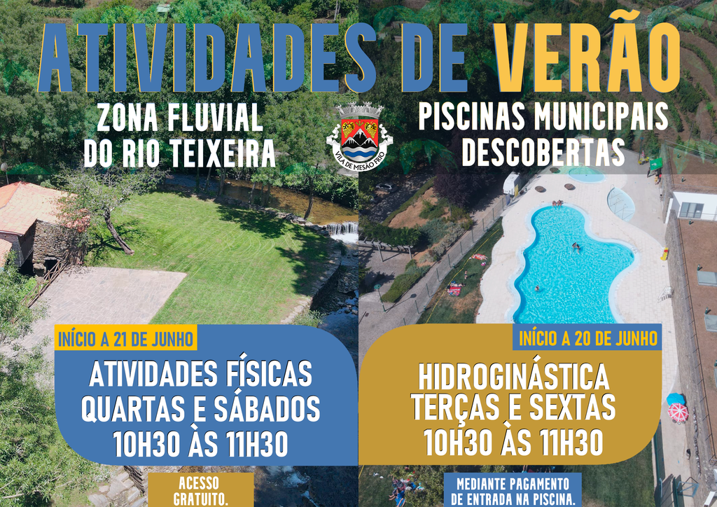 Atividades de Verão na Zona Fluvial do Rio Teixeira e piscinas municipais descobertas