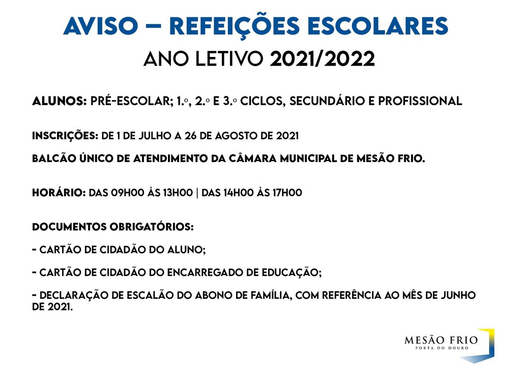 Transporte e/ou refeições escolares | ano letivo 2021/2022