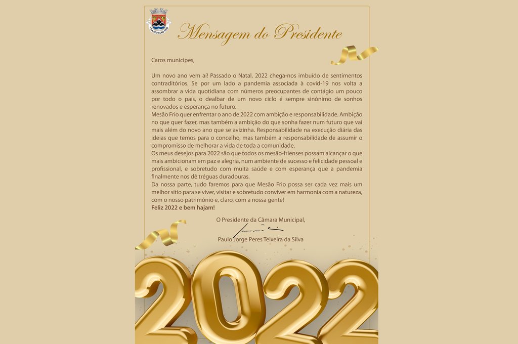 Mensagem de Ano Novo do Presidente da Câmara Municipal de Mesão Frio, Paulo Silva