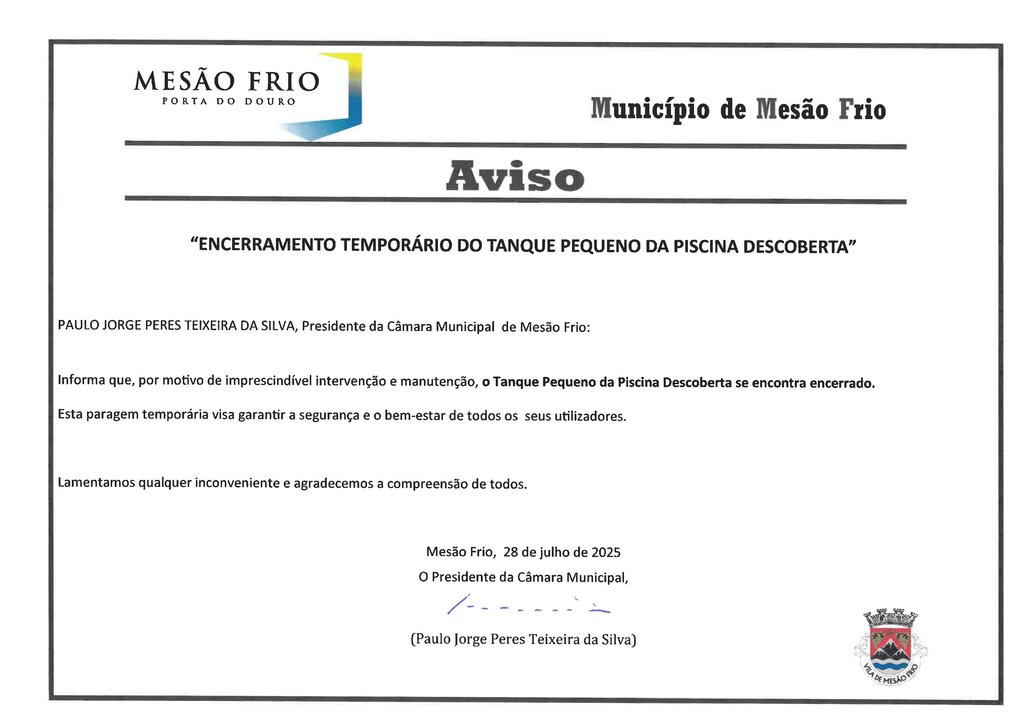 Aviso - Pisicinas Municipais Descobertas