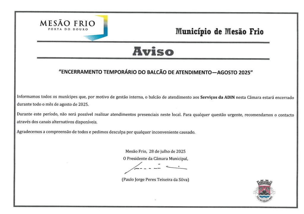 Aviso | Encerramento Temporário dos Seviços ADIN no Balcão Único de Atendimento