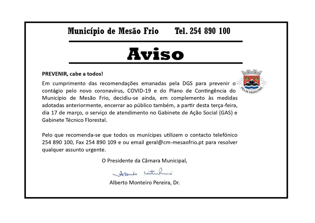 AVISO - Plano de Contingência Covid-19 - Complemento às medidas adotadas anteriormente