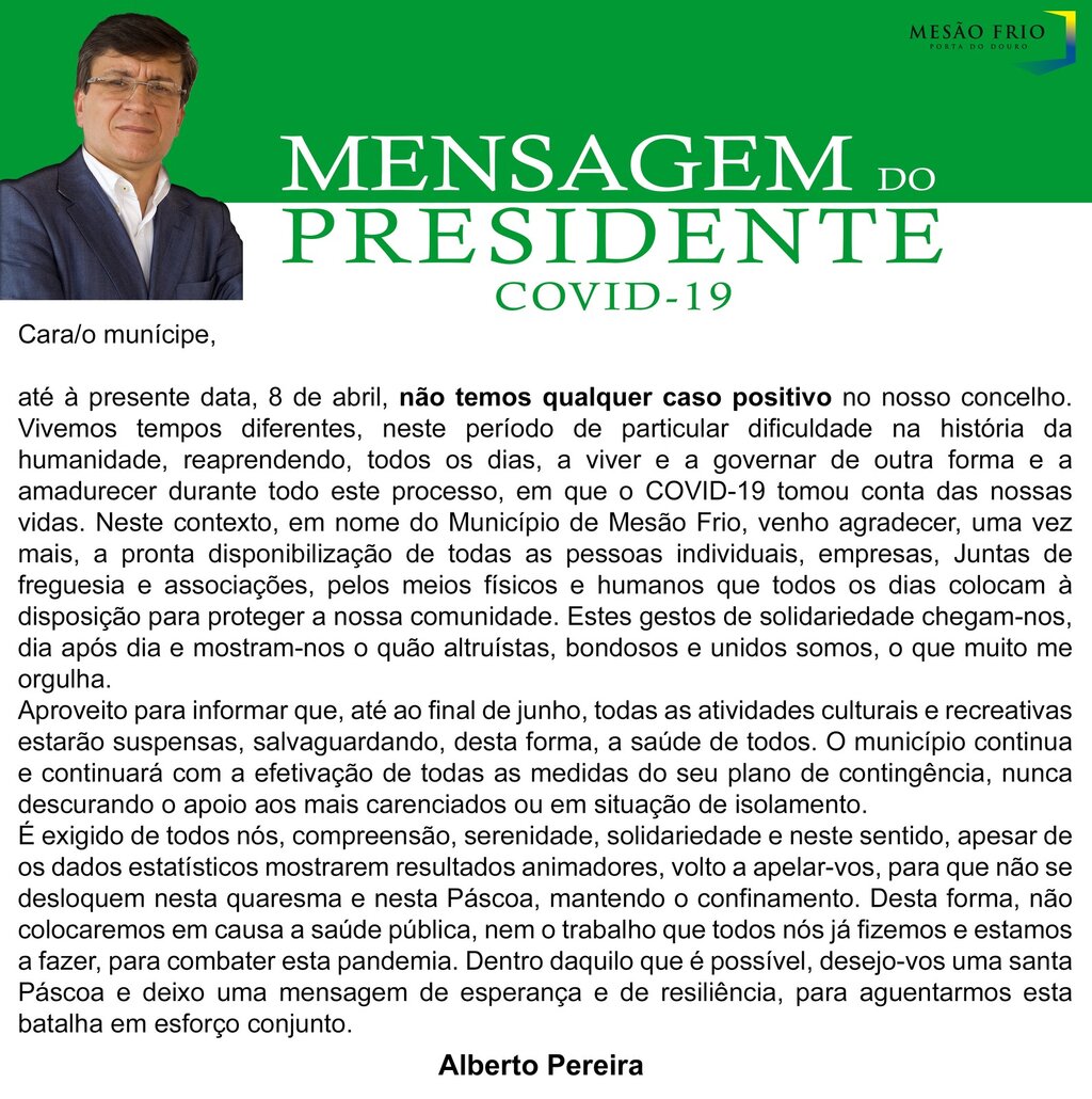 🛑 COVID-19: Ponto de Situação no Concelho de Mesão Frio. | Mensagem do Presidente da Câmara Munic...