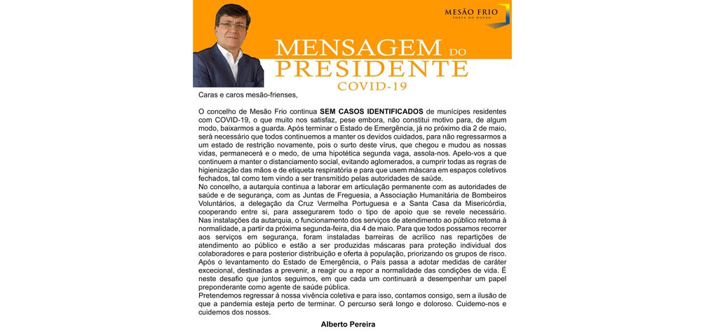 🛑 COVID-19: Ponto de Situação no Concelho de Mesão Frio. | Mensagem do Presidente da Câmara Munic...