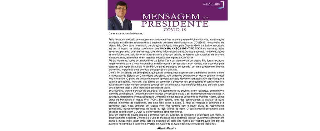 🛑 COVID-19: Ponto de Situação no Concelho de Mesão Frio. | Mensagem do Presidente da Câmara Munic...