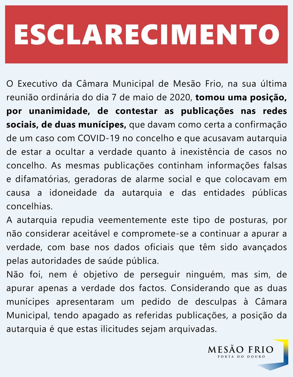 Esclarecimento à população